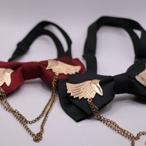 Two Men's-Two Layer Adjustable Bow Ties W/Golden Wings & Multi Chain